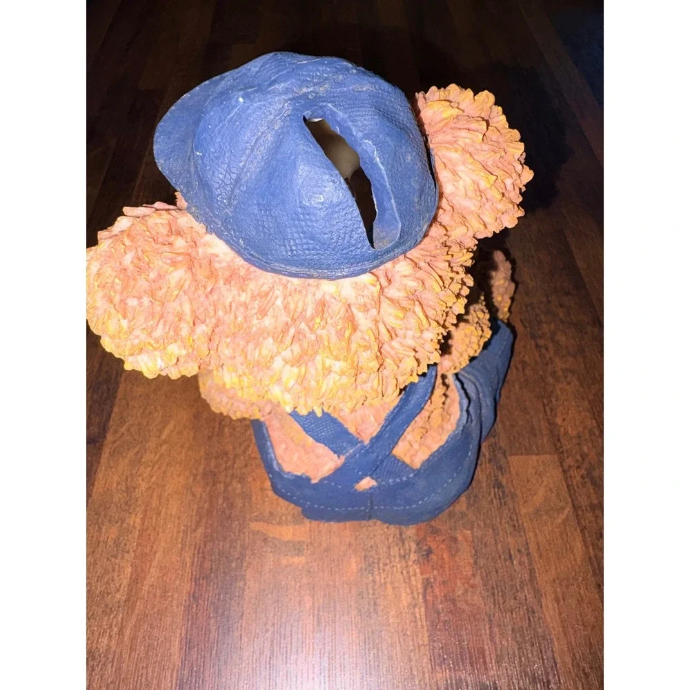 Vintage Resin Teddy Bear Coin Bank Engineer Hat Overalls with Toy Train Figurine